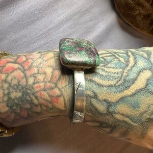 Ruby Zoisite and aluminum diamond plate cuff